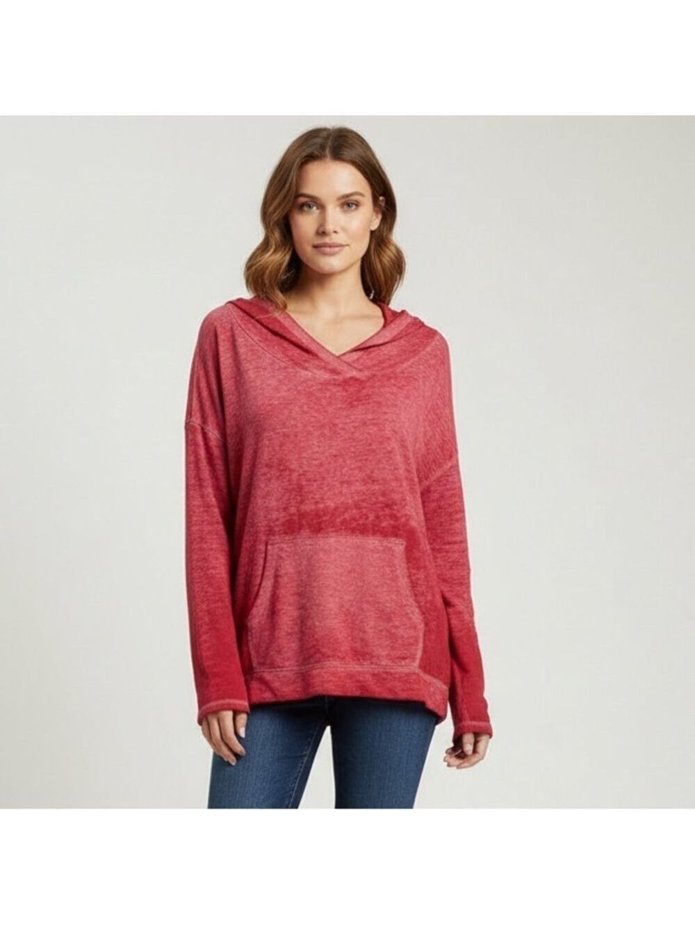 Vintage Free People We the Free Oversized Light Hoodie Red Sz S Burnout Pullover